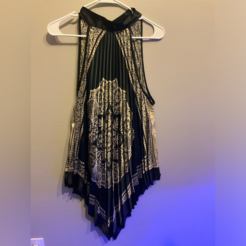 Black and gold pleated halter blouse